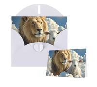 Thinking of You Cards with Envelopes Greetings Card Lamb with A Lion Clouds Blank Cards for All Occasions Birthday Thank You Note Card for Wedding Invitations Valentine's Day 10 X 15 CM