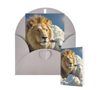 Thinking of You Cards with Envelopes Greetings Card Lamb with A Lion Clouds Blank Cards for All Occasions Birthday Thank You Note Card for Wedding Invitations Valentine's Day 10 X 15 CM