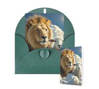 Thinking of You Cards with Envelopes Greetings Card Lamb with A Lion Clouds Blank Cards for All Occasions Birthday Thank You Note Card for Wedding Invitations Valentine's Day 10 X 15 CM