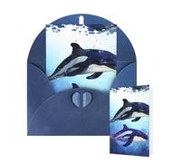 Thinking of You Cards with Envelopes Greetings Card Orca Killer Whale Blank Cards for All Occasions Birthday Thank You Note Card for Wedding Invitations Valentine's Day 10 X 15 CM