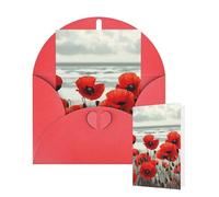 Thinking of You Cards with Envelopes Greetings Card Red Poppy Flower Blank Cards for All Occasions Birthday Thank You Note Card for Wedding Invitations Valentine's Day 10 X 15 CM