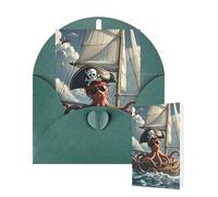 Thinking of You Cards with Envelopes Greetings Card Sailing Pirate Octopus Blank Cards for All Occasions Birthday Thank You Note Card for Wedding Invitations Valentine's Day 10 X 15 CM