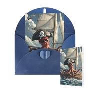 Thinking of You Cards with Envelopes Greetings Card Sailing Pirate Octopus Blank Cards for All Occasions Birthday Thank You Note Card for Wedding Invitations Valentine's Day 10 X 15 CM