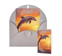 Thinking of You Cards with Envelopes Greetings Card Sunset Dolphin Blank Cards for All Occasions Birthday Thank You Note Card for Wedding Invitations Valentine's Day 10 X 15 CM