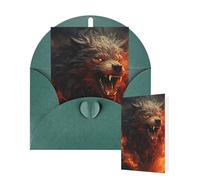 Thinking of You Cards with Envelopes Greetings Card Wild Wolf in the Fire Blank Cards for All Occasions Birthday Thank You Note Card for Wedding Invitations Valentine's Day 10 X 15 CM