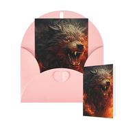 Thinking of You Cards with Envelopes Greetings Card Wild Wolf in the Fire Blank Cards for All Occasions Birthday Thank You Note Card for Wedding Invitations Valentine's Day 10 X 15 CM
