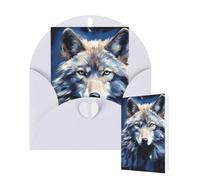 Thinking of You Cards with Envelopes Greetings Card Wolf head on blue background Blank Cards for All Occasions Birthday Thank You Note Card for Wedding Invitations Valentine's Day 10 X 15 CM