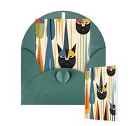 Thinking of You Cards with Envelopes Mid-Century Modern Art Cat Greeting Cards for All Occasions Thank You Blank Note Card for Wedding Invitations Valentine's Day Birthday Card 10x15 cm