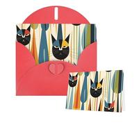 Thinking of You Cards with Envelopes Mid-Century Modern Art Cat Greeting Cards for All Occasions Thank You Blank Note Card for Wedding Invitations Valentine's Day Birthday Card 10x15 cm