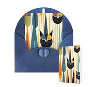 Thinking of You Cards with Envelopes Mid-Century Modern Art Cat Greeting Cards for All Occasions Thank You Blank Note Card for Wedding Invitations Valentine's Day Birthday Card 10x15 cm