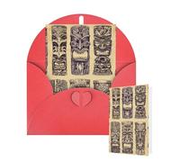 Thinking of You Cards with Envelopes Vintage Aloha Tiki Pattern Blank Cards for All Occasions Thank You Blank Note Card Greeting Cards for Wedding Bridal Invitations Birthday Party 10 x 15 cm