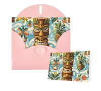 Thinking of You Cards with Envelopes Vintage Aloha Tiki Pattern Greeting Cards for All Occasions Thank You Blank Note Card for Wedding Invitations Valentine's Day Birthday Card 10x15 cm