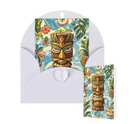 Thinking of You Cards with Envelopes Vintage Aloha Tiki Pattern Greeting Cards for All Occasions Thank You Blank Note Card for Wedding Invitations Valentine's Day Birthday Card 10x15 cm