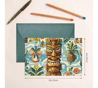 Thinking of You Cards with Envelopes Vintage Aloha Tiki Pattern Greeting Cards for All Occasions Thank You Blank Note Card for Wedding Invitations Valentine's Day Birthday Card 10x15 cm