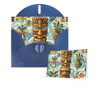 Thinking of You Cards with Envelopes Vintage Aloha Tiki Pattern Greeting Cards for All Occasions Thank You Blank Note Card for Wedding Invitations Valentine's Day Birthday Card 10x15 cm