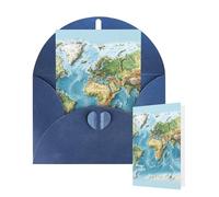 Thinking of You Cards with Envelopes World Map Blank Cards for All Occasions Thank You Blank Note Card Greeting Cards for Wedding Bridal Invitations Birthday Party 10 x 15 cm
