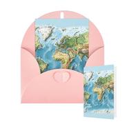 Thinking of You Cards with Envelopes World Map Blank Cards for All Occasions Thank You Blank Note Card Greeting Cards for Wedding Bridal Invitations Birthday Party 10 x 15 cm