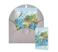 Thinking of You Cards with Envelopes World Map Blank Cards for All Occasions Thank You Blank Note Card Greeting Cards for Wedding Bridal Invitations Birthday Party 10 x 15 cm