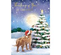 Thinking of You Christmas Card - Special Finish - Dog and Snowy Tree - Artistic Festive Design - Made in the UK - Eco-Friendly