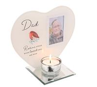 Thinking of You Dad Memorial Heart Shaped Tea Light Candle Holder, Photo Frame Keepsake, 145x175x85mm