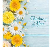 Thinking of You Greeting Card, Floral Design with Daisies and Sunflowers, 12.3 x 12.3 cm