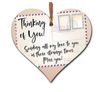 Thinking of You Heart Plaque - Wooden Hanging Gift Sign with Twine - Letterbox-Friendly Keepsake - 10x10cm Italian Plywood - Thoughtful Present for Loved Ones Far Away or Going Through a Hard Time