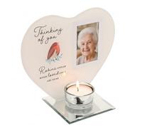 Thinking of You in Loving Memory Heart Shaped Tea Light Candle Holder, Personalised Memorial Keepsake, Mirrored Base