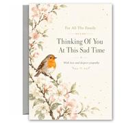 Thinking of You Sympathy Card for Family SYM34 | Elegant robin and blossom design with envelope included, blank inside for your own heartfelt condolence message.