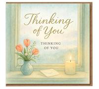 Thinking of You Sympathy Card - Watercolour Tulips, Candle and Rainy Window - Gentle Support Card for Comfort and Condolence