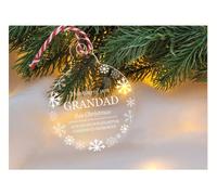 Thinking Of You This Christmas - Acrylic bauble shape tree decoration, snowflake design, remember a loved family member, Xmas Hanging Decoration UV Printed (Grandad)