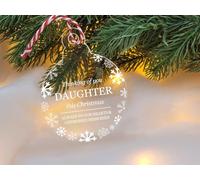 Thinking Of You This Christmas - Acrylic bauble shape tree decoration, snowflake design, remember a loved family member, Xmas Hanging Decoration UV Printed (Daughter)