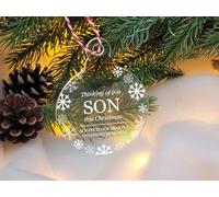 Thinking Of You This Christmas - Acrylic bauble shape tree decoration, snowflake design, remember a loved family member, Xmas Hanging Decoration UV Printed (Son)
