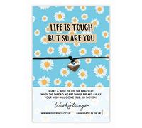 Thinking of you, WishStrings Wish Bracelet on Gift Card | Thoughtful Gift under 5 pound | Make a Wish gift - Life is tough but so are you, thoughtful quote