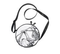 Thinking Skeleton Illustration Round Cross Body Purse Women Practical with Adjustable Strap Small Shoulder Bag Go shopping Canvas Messenger Purse