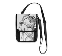 Thinking Skeleton Illustration Travel Wallet Passport Holder Hidden Neck pouching Slim Lightweight Crossbody Bag with Adjustable Strap