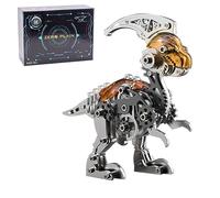Thinkizen 3D Metal Puzzles for Adults, Colourful Metal Parasaurolophus DIY Assembly Kit with Movable Joints, Dinosaur Mechanical Model Kits, Desktop Toy Gifts for Teens,160PCS, Orange Black
