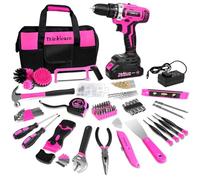 ThinkLearn 20V Cordless Drill Set - Pink Drill Kit for Women, DIY Home Repair Tool Set with Storage Bag