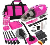 ThinkLearn Pink Car Vacuum Cleaner Detailing Kit, Interior Car Cleaning Kit with 8000Pa High Power Vacuum, 7 Detailing Brushes, Storage Bag