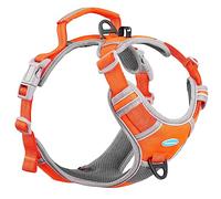 ThinkPet No Pull Harness Breathable Sport Harness with Handle-Dog Harnesses Reflective Adjustable for Medium Large Dogs,Back/Front Clip for Easy Control Neon Orange L