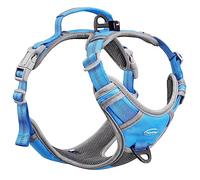 ThinkPet No Pull Harness Breathable Sport Harness with Handle-Dog Harnesses Reflective Adjustable for Medium Large Dogs,Back/Front Clip for Easy Control Neon Blue L