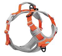 ThinkPet No Pull Harness Breathable Sport Harness with Handle-Dog Harnesses Reflective Adjustable for Medium Large Dogs,Back/Front Clip for Easy Control S Bright Bright Orange