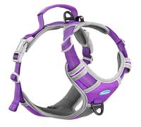 ThinkPet No Pull Harness Breathable Sport Harness with Handle-Dog Harnesses Reflective Adjustable for Medium Large Dogs,Back/Front Clip for Easy Control Neon Purple L