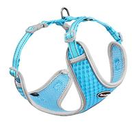 ThinkPet Reflective Breathable Soft Air Mesh No Pull Puppy Choke Free Over Head Vest Ventilation Harness Leash Set for Puppy Small Medium Dogs Light Blue L