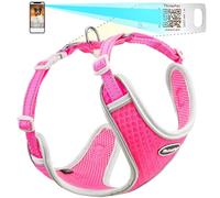 ThinkPet Reflective Breathable Soft Air Mesh with QR Code Dog Tag Puppy Choke Free Over Head Vest Harness for Puppy Small Medium Dogs and Cats Medium Rose Red
