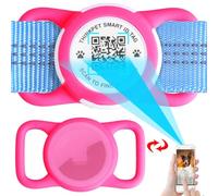 ThinkPet Tag Dog Collar Holder with QR Code Smart Pet ID Tag, Dual-Loop Tracker Holder with Smart QR Code, Waterproof Dustproof Silent Tag Holder Middle Rose Red
