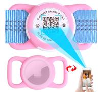 ThinkPet Tag Dog Collar Holder with QR Code Smart Pet ID Tag, Dual-Loop Tracker Holder with Smart QR Code, Waterproof Dustproof Silent Tag Holder Middle Pink