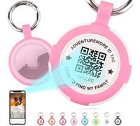 ThinkPet Tag Holder with QR Code Smart ID Tag, Customizable Pet ID with Anti-Lost O-Ring, Waterproof Dustproof Silent Tag Holder for Kids, Pets, Bags, Keys - Pink