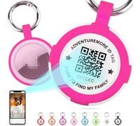 ThinkPet Tag Holder with QR Code Smart ID Tag, Customizable Pet ID with Anti-Lost O-Ring, Waterproof Dustproof Silent Tags Holder for Kids, Pets, Bags, Keys - Rose Red