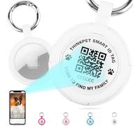 ThinkPet Tag Holder with QR Code Smart Pet ID Tag, Customizable Pet ID with Anti-Lost O-Ring, Waterproof Dustproof Silent Tag Holder for Kids, Pets, Bags, Keys White