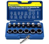 THINKPRO 14Pc Bolt Extractor Kit Impact Grade Nut Remover Set | Reinforced Steel Ring Anti-Crack Design, 3/8" Drive for Removing Frozen,Stripped & Rounded Bolts, Sizes 8mm-19mm
